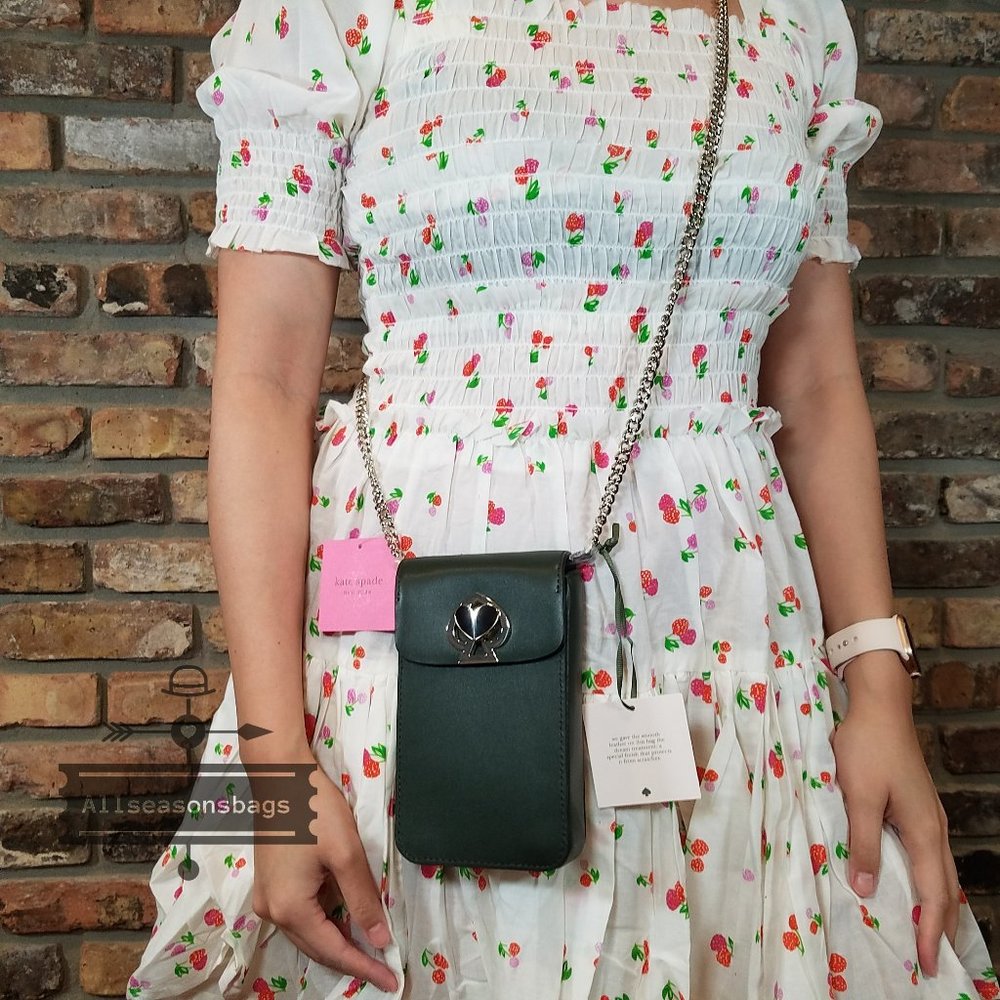 Kate Spade NY New York nicola twistlock north south flap crossbody GREEN - Picture 3 of 7